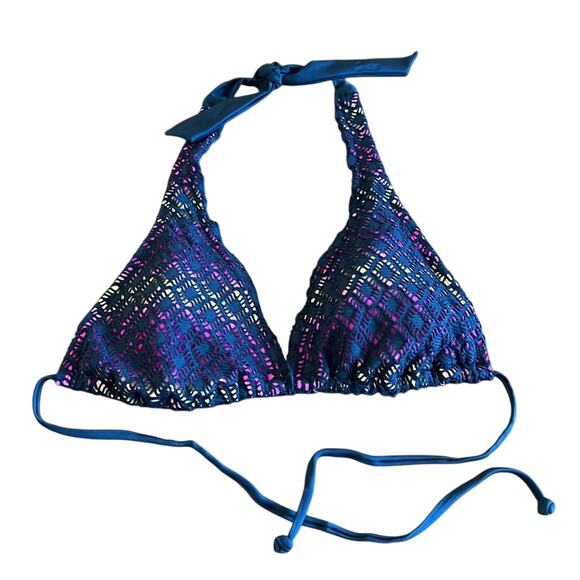 Joe Boxer Black Lace String Bikini Top Juniors Size M Crocheted Summer Swim - Picture 3 of 5